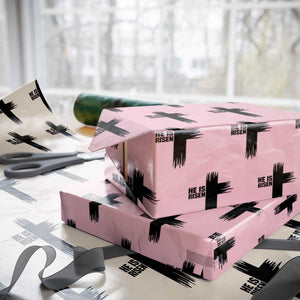 He Is Risen Wrapping Paper Roll Christian Easter Cross TS10 Light Pink Print Your Wear