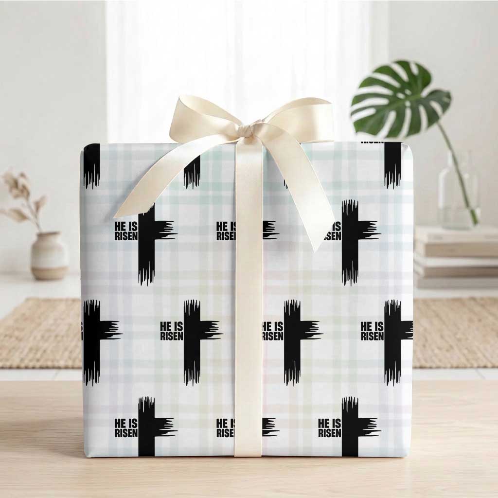 He Is Risen Wrapping Paper Roll Christian Easter Cross TS10 White Plaid Print Your Wear