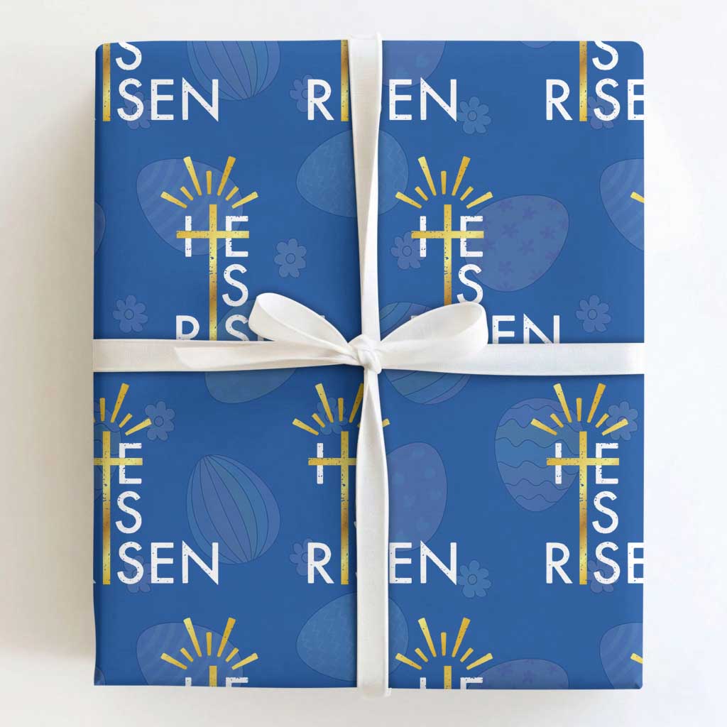 He Is Risen Wrapping Paper Roll Christian Easter Day Religious Bible Verse Cross TS11 Royal Blue Print Your Wear