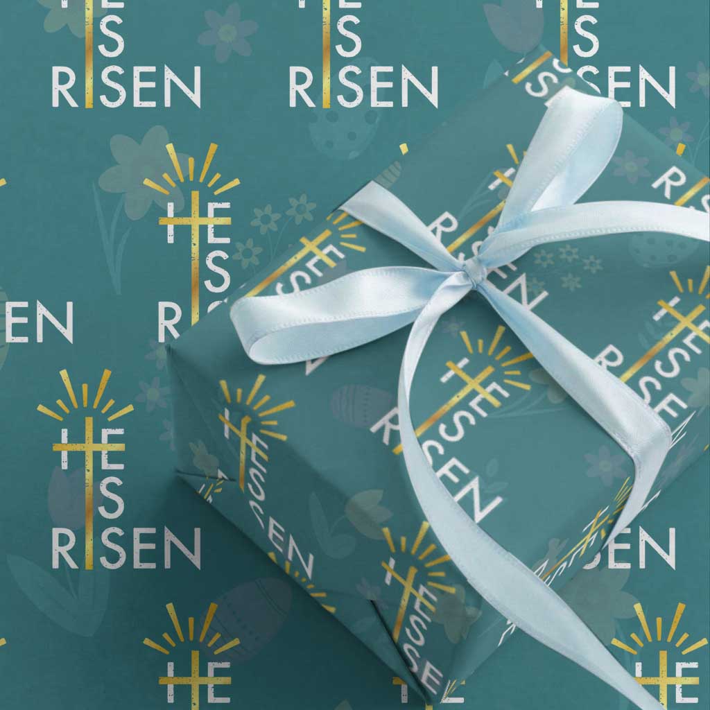 He Is Risen Wrapping Paper Roll Christian Easter Day Religious Bible Verse Cross TS11 Teal Print Your Wear
