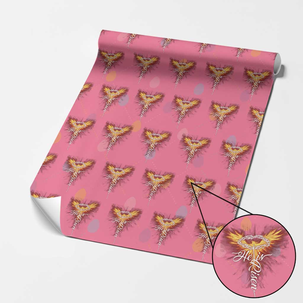 He Is Risen Wrapping Paper Roll Jesus Resurrection Easter Christian Cross Phoenix Rising TS10 Pink Print Your Wear