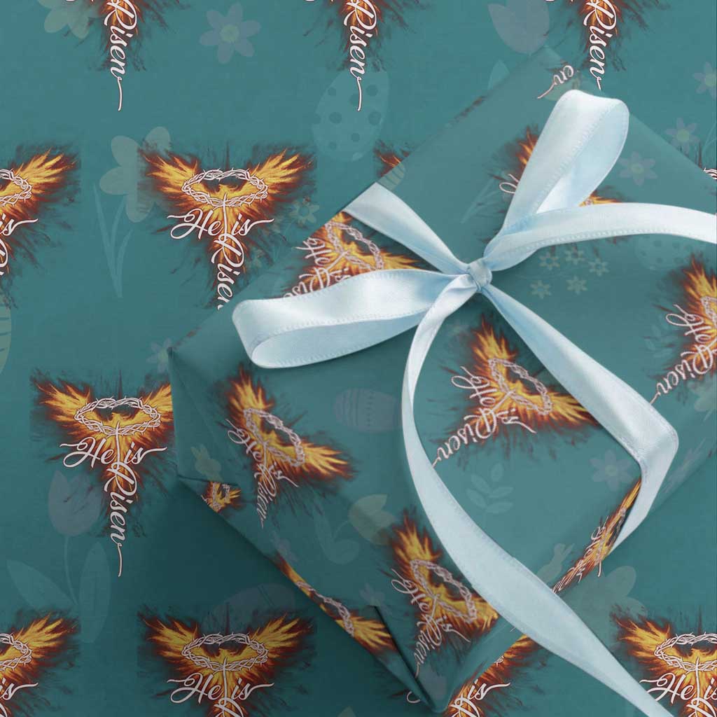 He Is Risen Wrapping Paper Roll Jesus Resurrection Easter Christian Cross Phoenix Rising TS10 Teal Print Your Wear