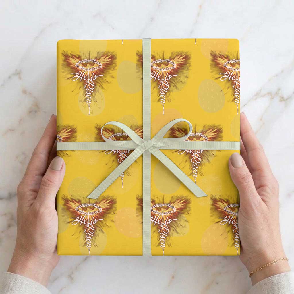 He Is Risen Wrapping Paper Roll Jesus Resurrection Easter Christian Cross Phoenix Rising TS10 Yellow Print Your Wear