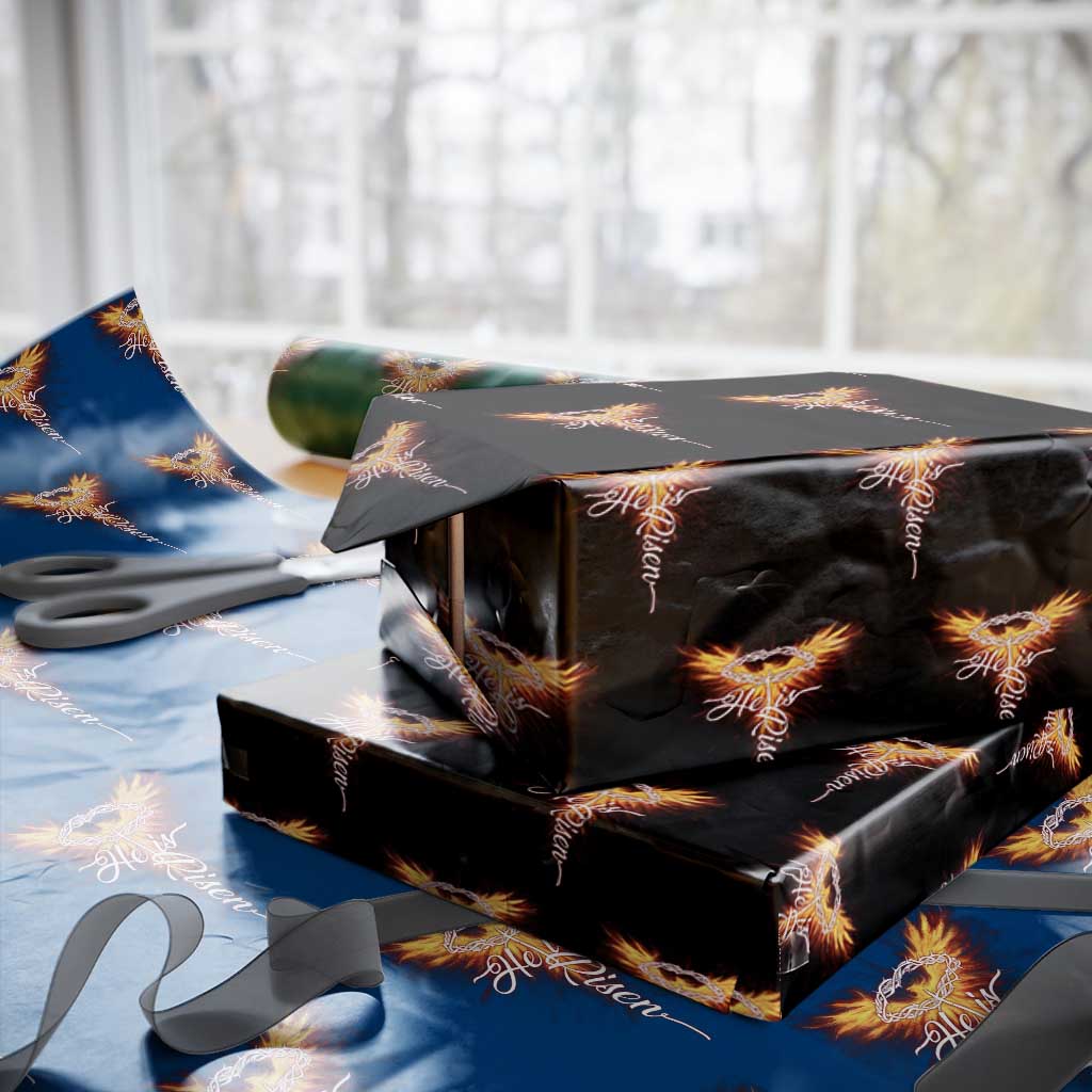 He Is Risen Wrapping Paper Roll Jesus Resurrection Easter Christian Cross Phoenix Rising TS10 Black Print Your Wear