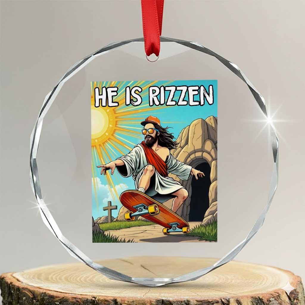 He is Rizzen Crystal Glass Ornament Funny Jesus Skateboarding Christian Meme TS10 Transparent Glass 3'' Circle Print Your Wear