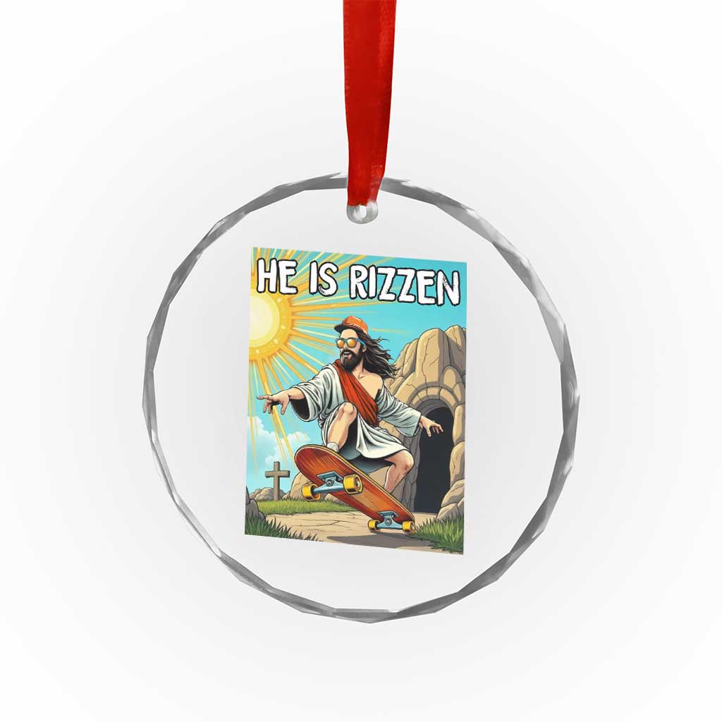 He is Rizzen Crystal Glass Ornament Funny Jesus Skateboarding Christian Meme TS10 Print Your Wear