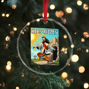 He is Rizzen Crystal Glass Ornament Funny Jesus Skateboarding Christian Meme TS10 Print Your Wear
