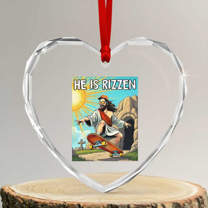 He is Rizzen Heart Crystal Glass Ornament Funny Jesus Skateboarding Christian Meme TS10 Transparent Glass 3'' Heart Print Your Wear