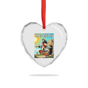 He is Rizzen Heart Crystal Glass Ornament Funny Jesus Skateboarding Christian Meme TS10 Print Your Wear