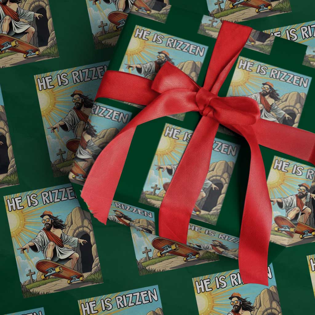 He is Rizzen Wrapping Paper Roll Funny Jesus Skateboarding Christian Meme TS10 Green Print Your Wear