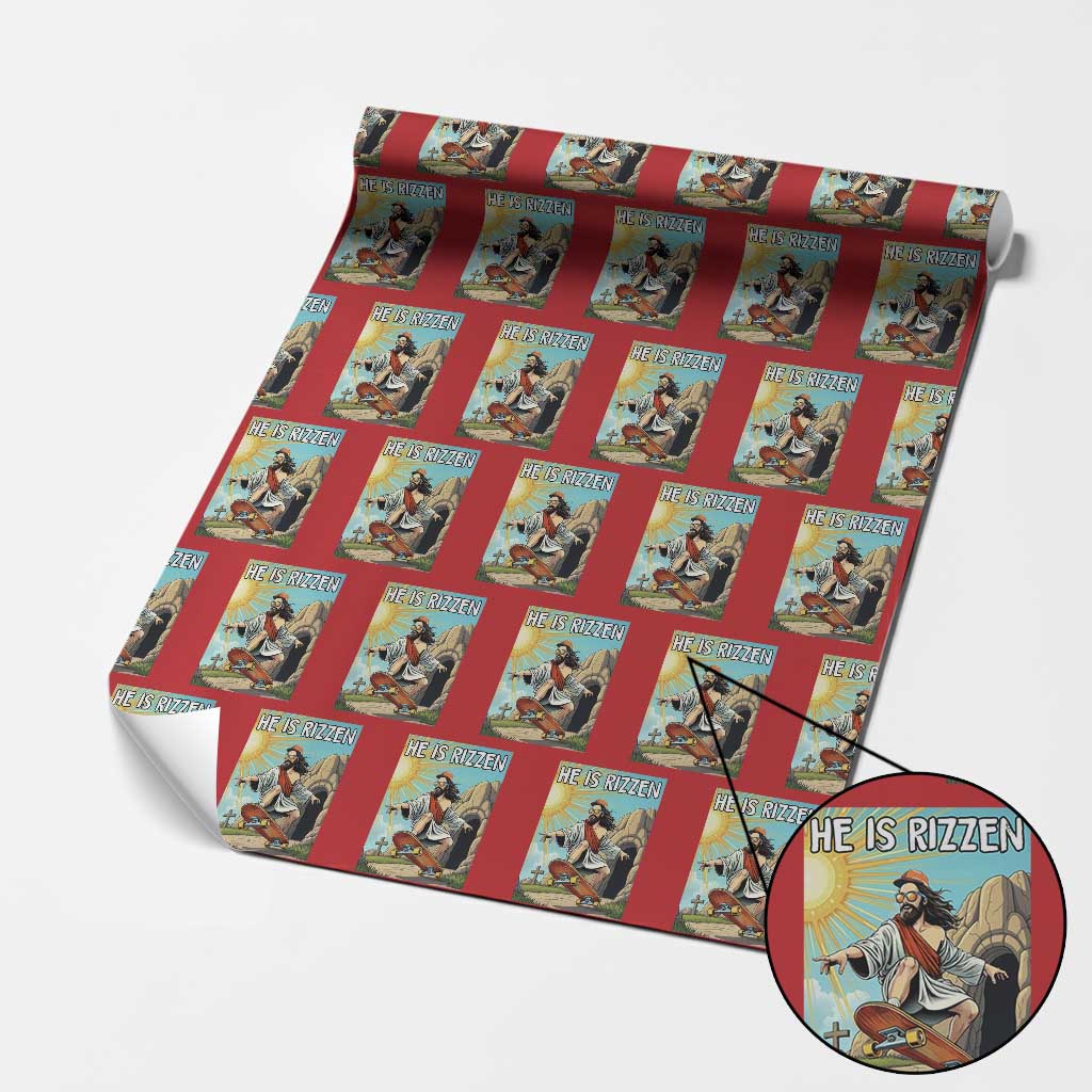 He is Rizzen Wrapping Paper Roll Funny Jesus Skateboarding Christian Meme TS10 Red Print Your Wear