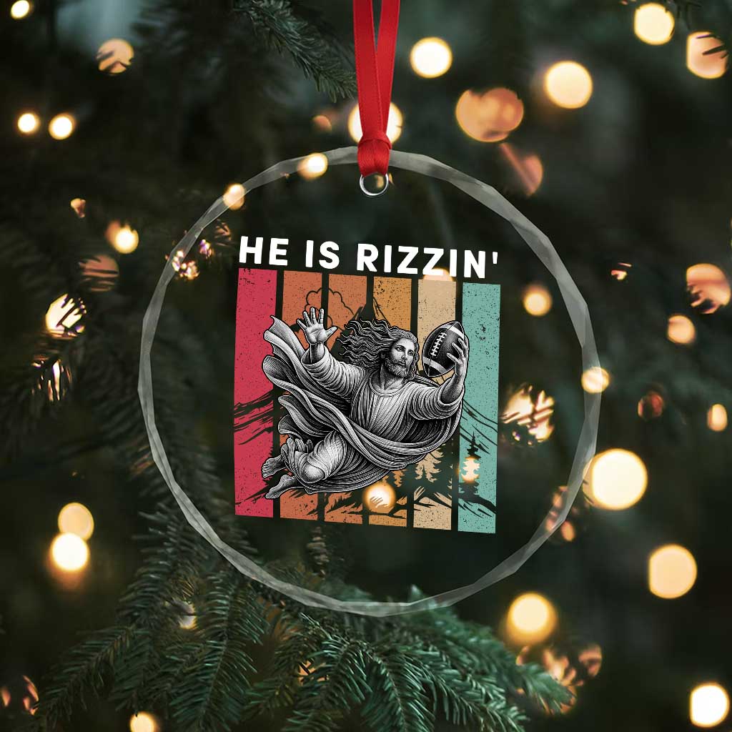 He Is Rizzin Crystal Glass Ornament Funny Christian Football Lover Gift TS12 Print Your Wear