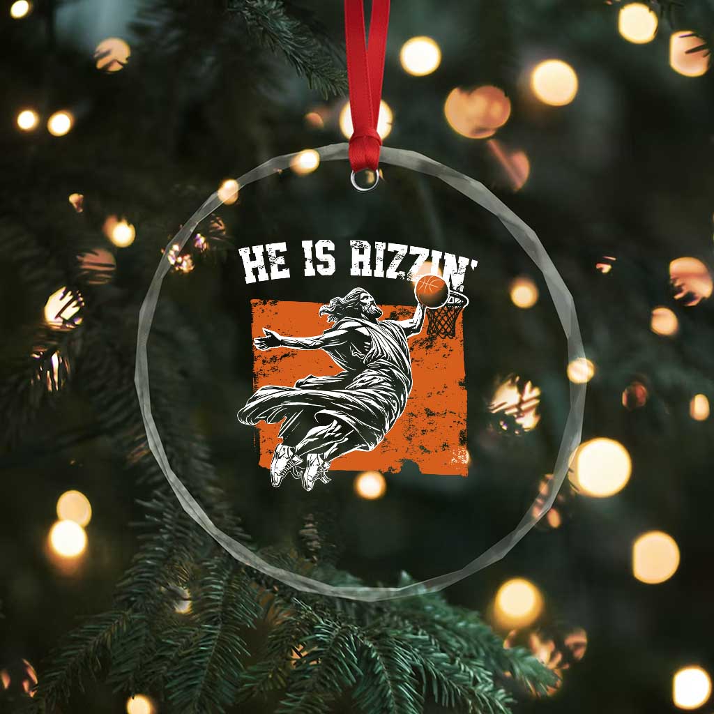 He is Rizzin Crystal Glass Ornament Funny Jesus Playing Basketball Vintage Faith TS10 Print Your Wear