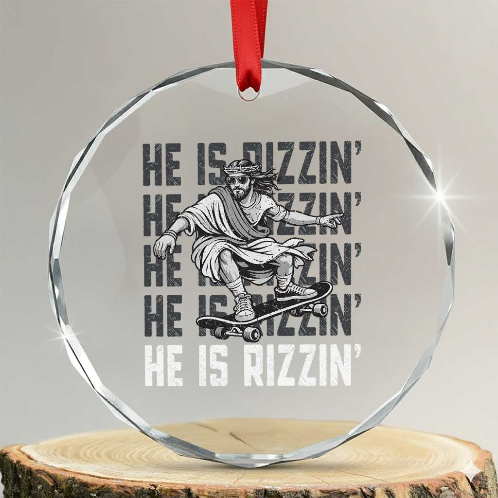 He Is Rizzin Funny Christian Easter Skateboarding Jesus Meme Crystal Glass Ornament Faith Humor Trendy Youth Gift TS02 Transparent Glass 3'' Circle Print Your Wear