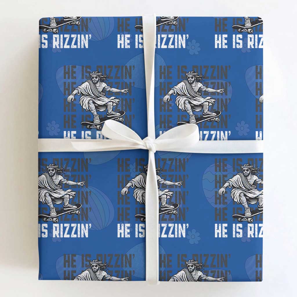 He Is Rizzin Funny Christian Easter Skateboarding Jesus Meme Wrapping Paper Roll Faith Humor Trendy Youth Gift TS02 Royal Blue Print Your Wear