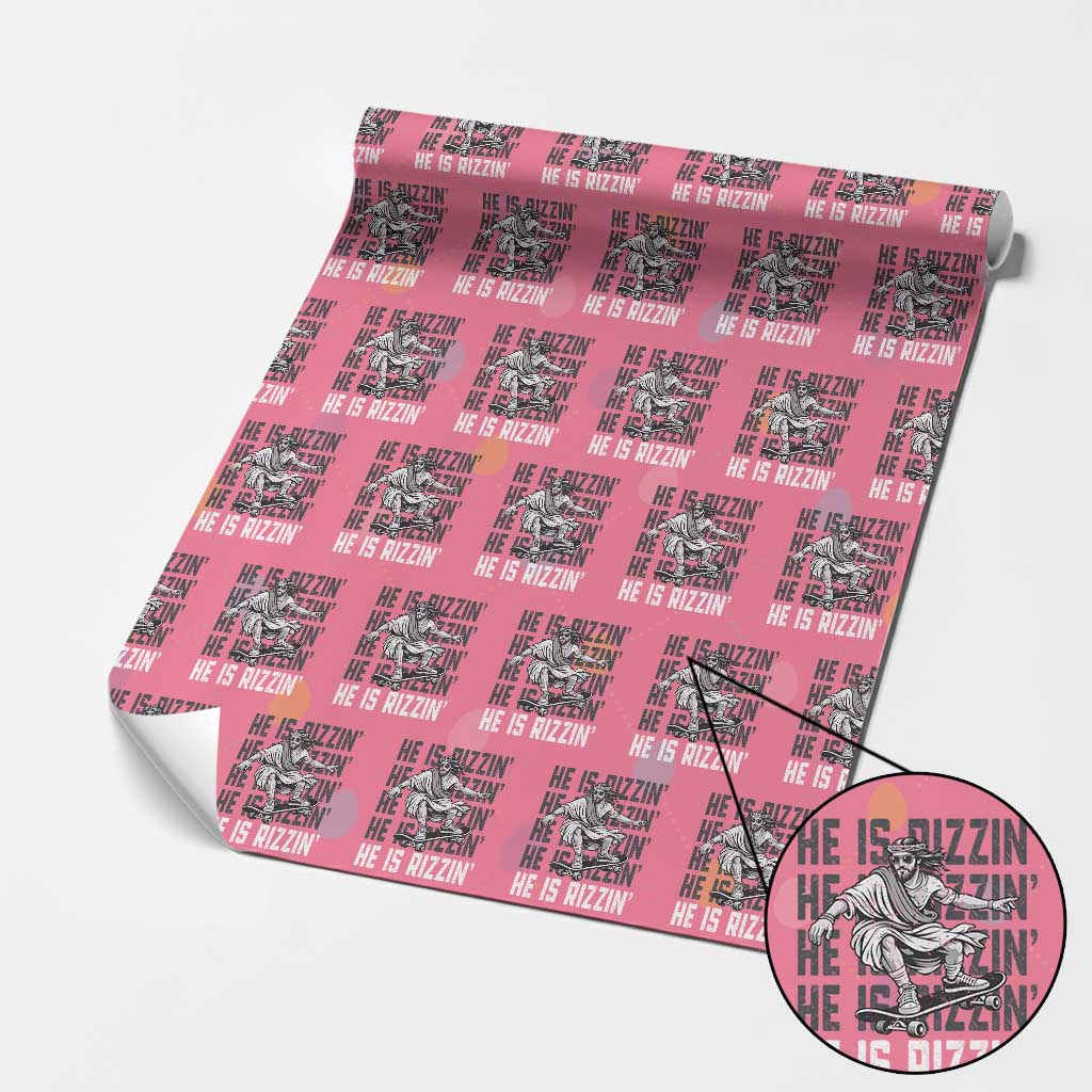 He Is Rizzin Funny Christian Easter Skateboarding Jesus Meme Wrapping Paper Roll Faith Humor Trendy Youth Gift TS02 Pink Print Your Wear
