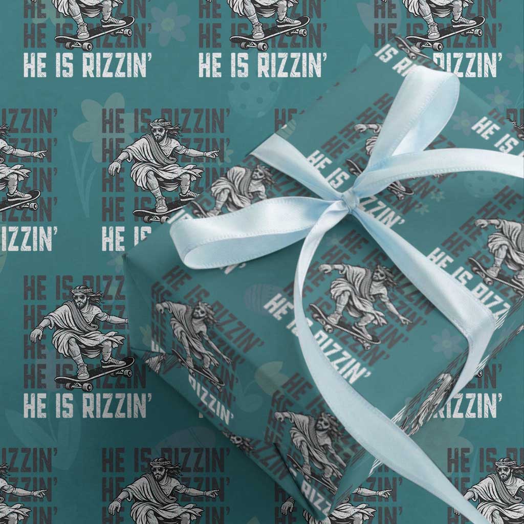 He Is Rizzin Funny Christian Easter Skateboarding Jesus Meme Wrapping Paper Roll Faith Humor Trendy Youth Gift TS02 Teal Print Your Wear