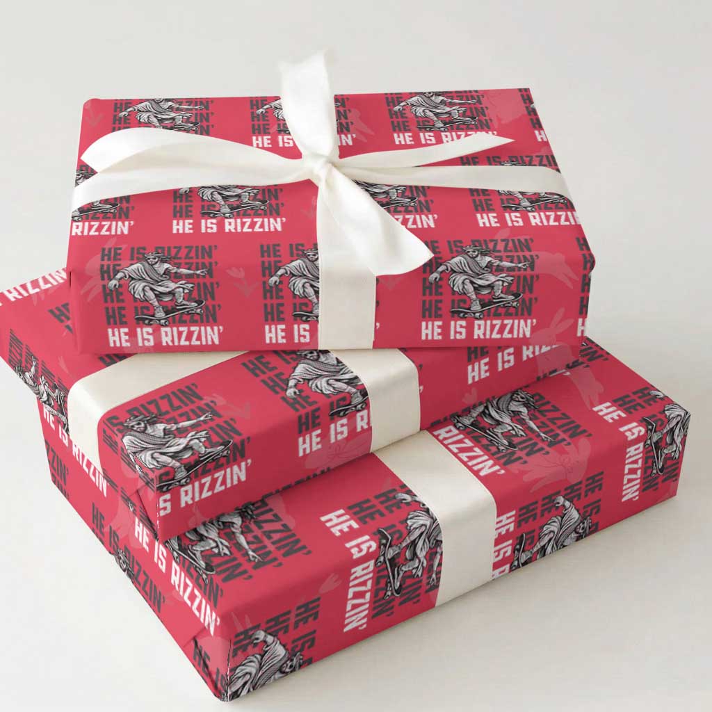 He Is Rizzin Funny Christian Easter Skateboarding Jesus Meme Wrapping Paper Roll Faith Humor Trendy Youth Gift TS02 Red Print Your Wear