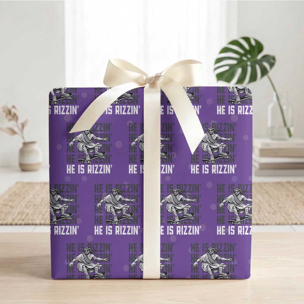 He Is Rizzin Funny Christian Easter Skateboarding Jesus Meme Wrapping Paper Roll Faith Humor Trendy Youth Gift TS02 Purple Print Your Wear