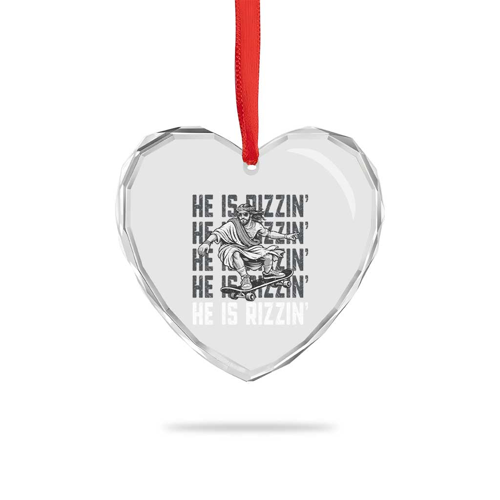 He Is Rizzin Funny Christian Easter Skateboarding Jesus Meme Heart Crystal Glass Ornament Faith Humor Trendy Youth Gift TS02 Print Your Wear