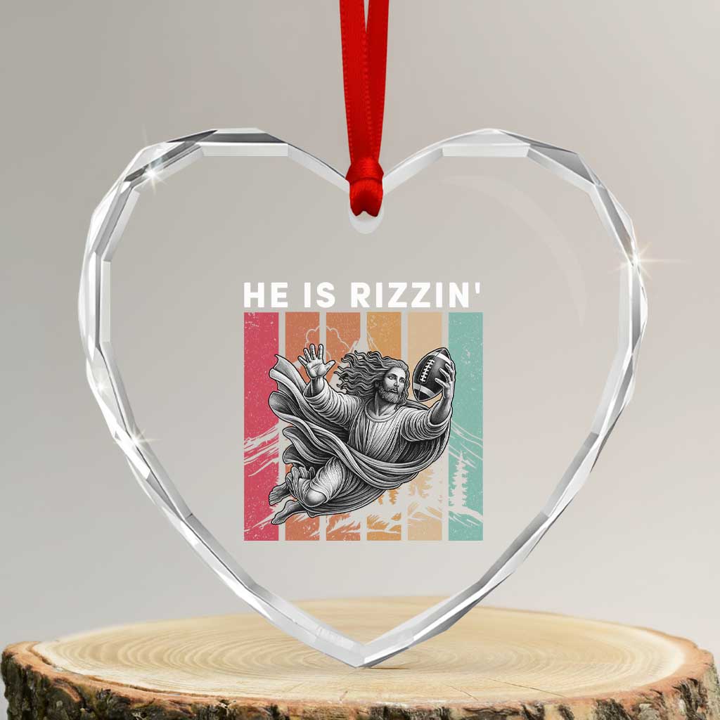 He Is Rizzin Heart Crystal Glass Ornament Funny Christian Football Lover Gift TS12 Transparent Glass 3'' Heart Print Your Wear