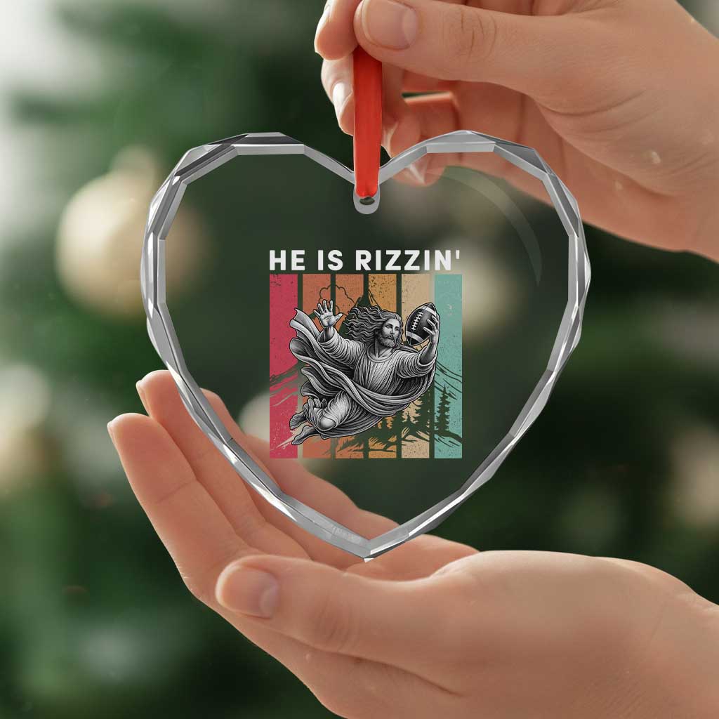 He Is Rizzin Heart Crystal Glass Ornament Funny Christian Football Lover Gift TS12 Print Your Wear