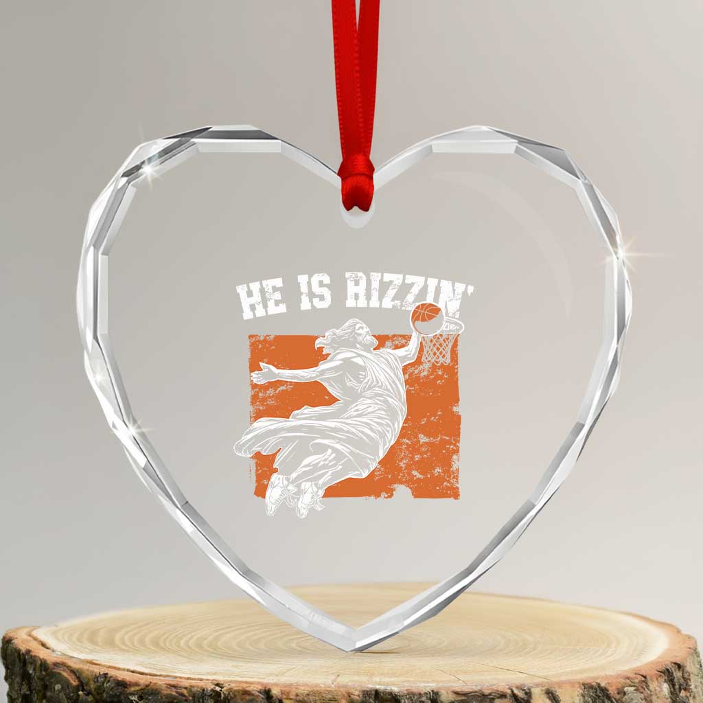 He is Rizzin Heart Crystal Glass Ornament Funny Jesus Playing Basketball Vintage Faith TS10 Transparent Glass 3'' Heart Print Your Wear