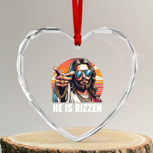 He is Rizzin Heart Crystal Glass Ornament Funny Jesus Vintage Faith TS10 Transparent Glass 3'' Heart Print Your Wear