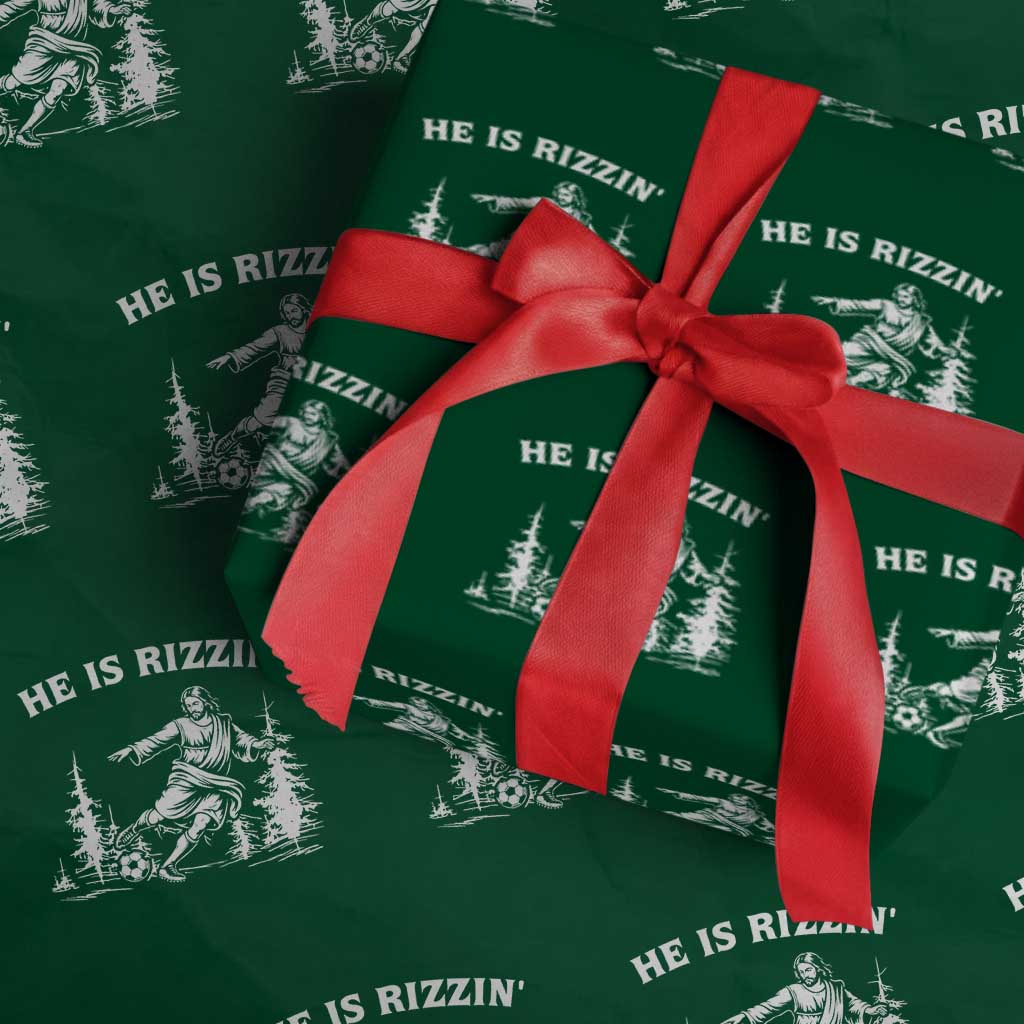He Is Rizzin Wrapping Paper Roll Christian Soccer Funny Gift For Believers TS12 Green Print Your Wear
