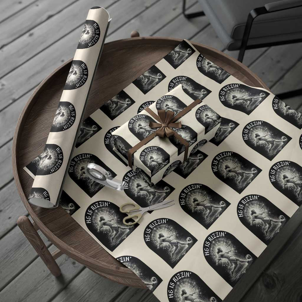 He Is Rizzin Wrapping Paper Roll Funny Christian Faith Soccer Player Gift TS12 Beige Print Your Wear