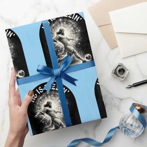 He Is Rizzin Wrapping Paper Roll Funny Christian Faith Soccer Player Gift TS12 Light Blue Print Your Wear
