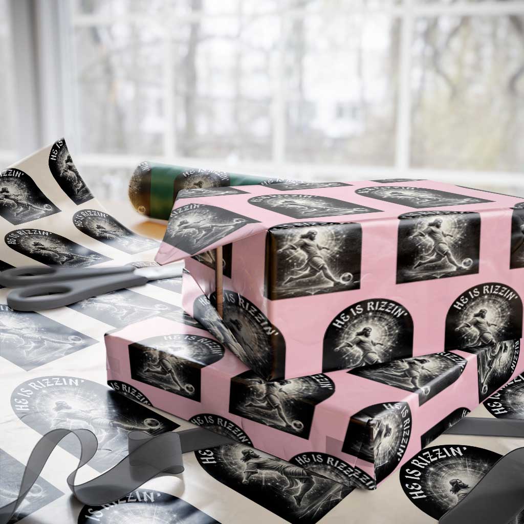 He Is Rizzin Wrapping Paper Roll Funny Christian Faith Soccer Player Gift TS12 Light Pink Print Your Wear