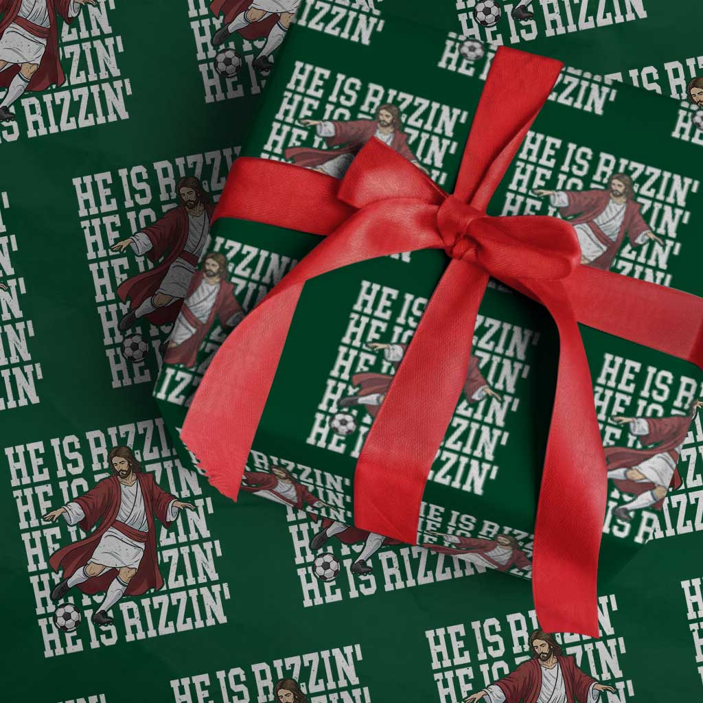 He Is Rizzin Wrapping Paper Roll Funny Christian Soccer Lover Gift TS12 Green Print Your Wear