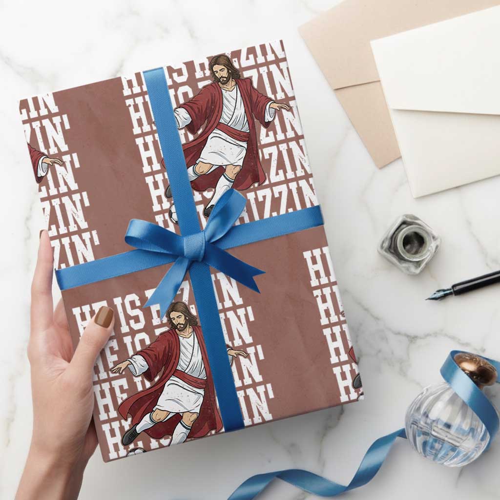He Is Rizzin Wrapping Paper Roll Funny Christian Soccer Lover Gift TS12 Mocha Print Your Wear