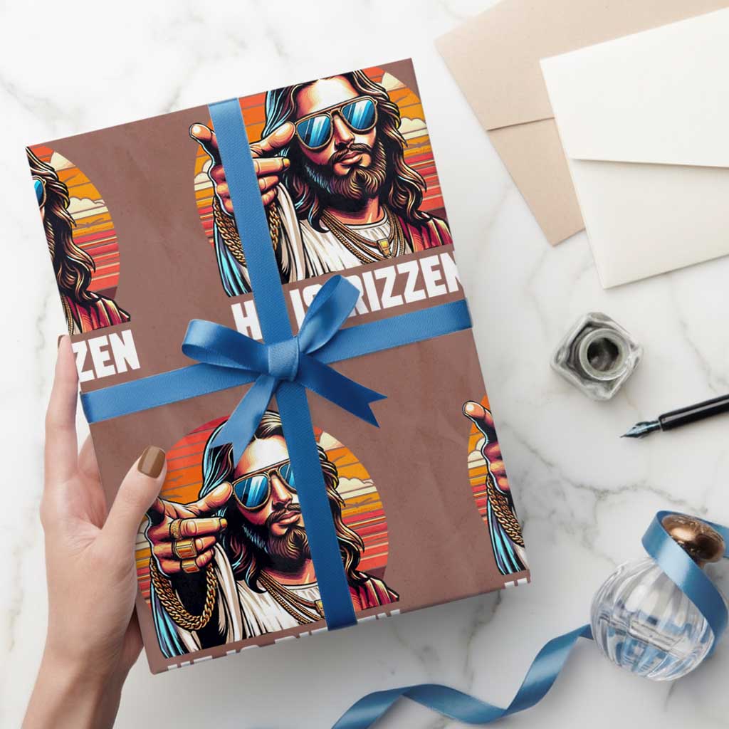 He is Rizzin Wrapping Paper Roll Funny Jesus Vintage Faith TS10 Mocha Print Your Wear