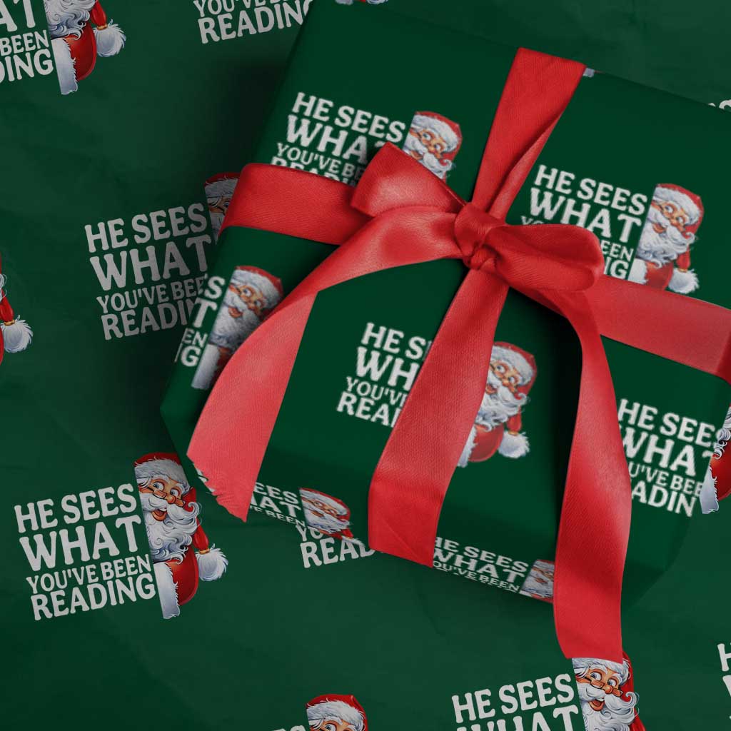 He Sees What You Have Been Reading Wrapping Paper Roll Funny Bookish Christmas Book Lover TS14 Green Print Your Wear