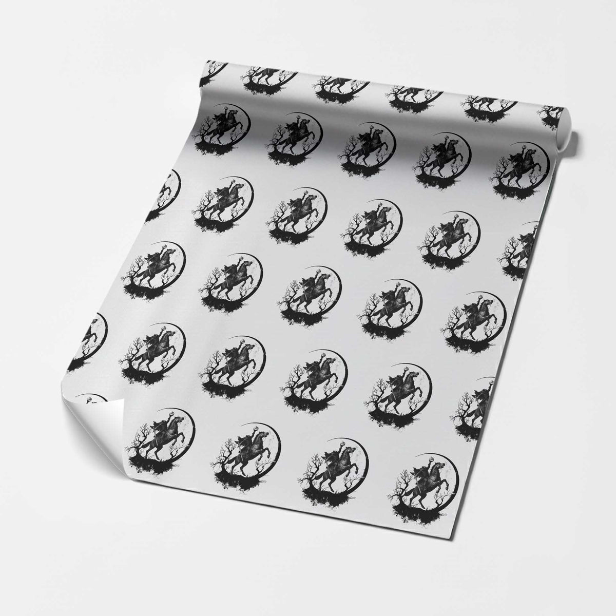 Headless Horseman Wrapping Paper Roll Retro Gothic Scary Pumpkin Moon Halloween Costume TS10 White Print Your Wear