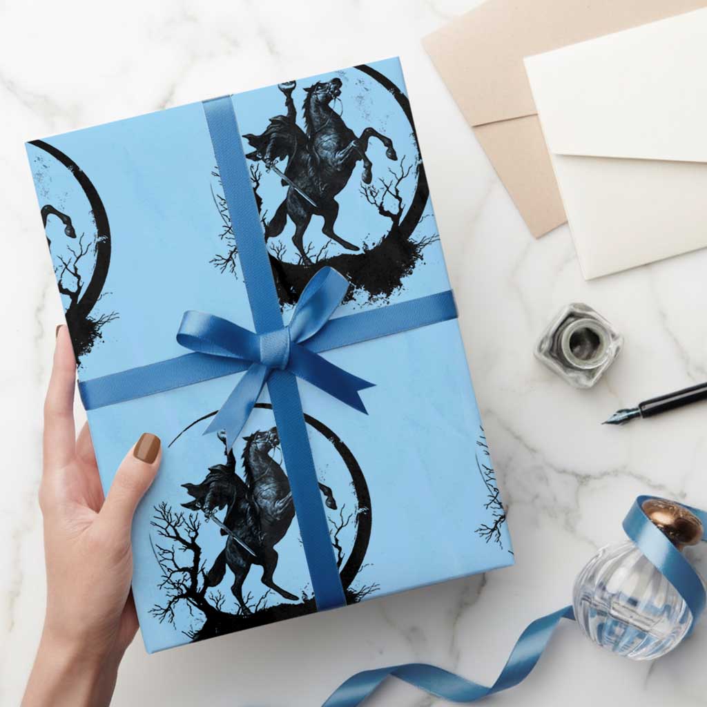 Headless Horseman Wrapping Paper Roll Retro Gothic Scary Pumpkin Moon Halloween Costume TS10 Light Blue Print Your Wear
