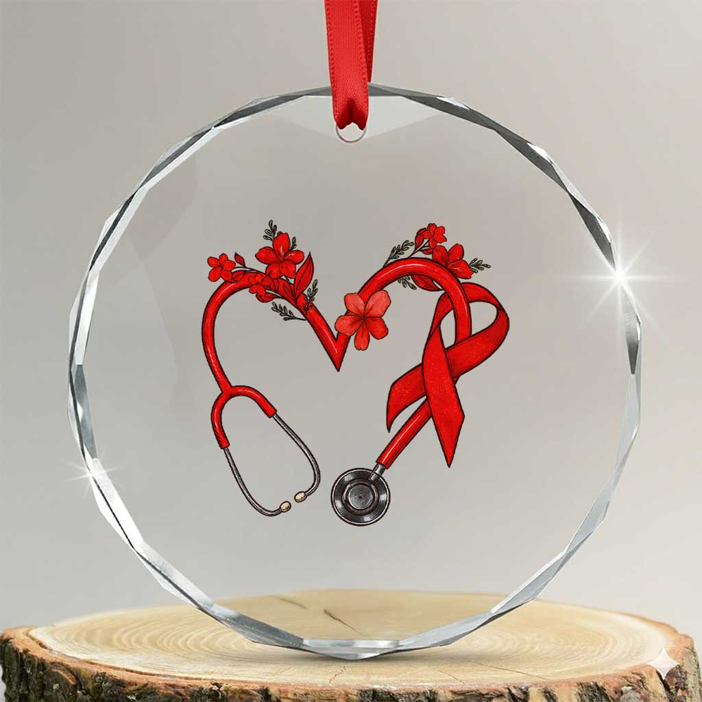 Healthcare Hero HIV Awareness Crystal Glass Ornament Red Ribbon Support Gift TS12 Transparent Glass 3'' Circle Print Your Wear