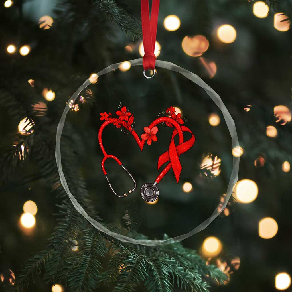 Healthcare Hero HIV Awareness Crystal Glass Ornament Red Ribbon Support Gift TS12 Print Your Wear