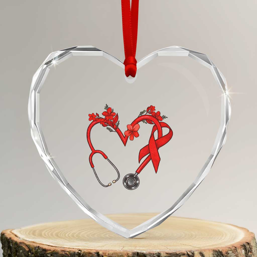 Healthcare Hero HIV Awareness Heart Crystal Glass Ornament Red Ribbon Support Gift TS12 Transparent Glass 3'' Heart Print Your Wear
