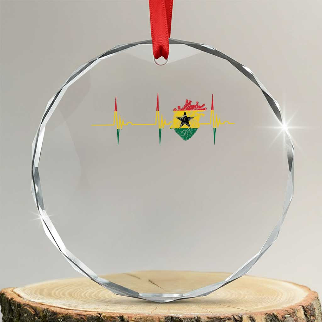 Heart Ghana Flag Crystal Glass Ornament Heartbeat EKG Pulse Proud Ghanaian TS10 Transparent Glass 3'' Circle Print Your Wear