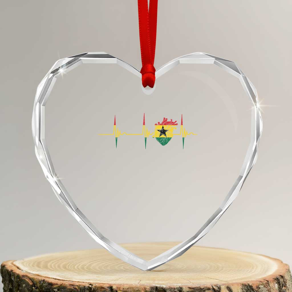 Heart Ghana Flag Heart Crystal Glass Ornament Heartbeat EKG Pulse Proud Ghanaian