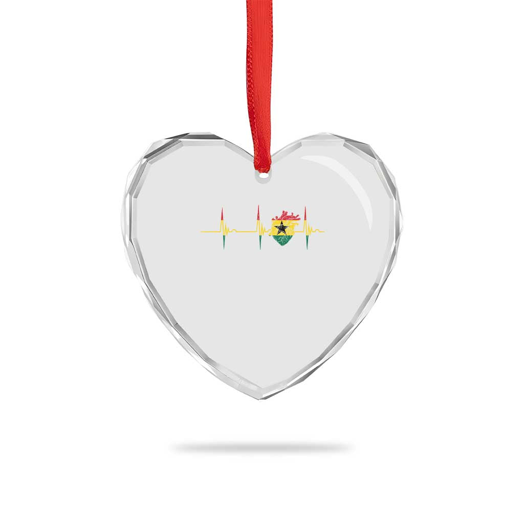 Heart Ghana Flag Heart Crystal Glass Ornament Heartbeat EKG Pulse Proud Ghanaian