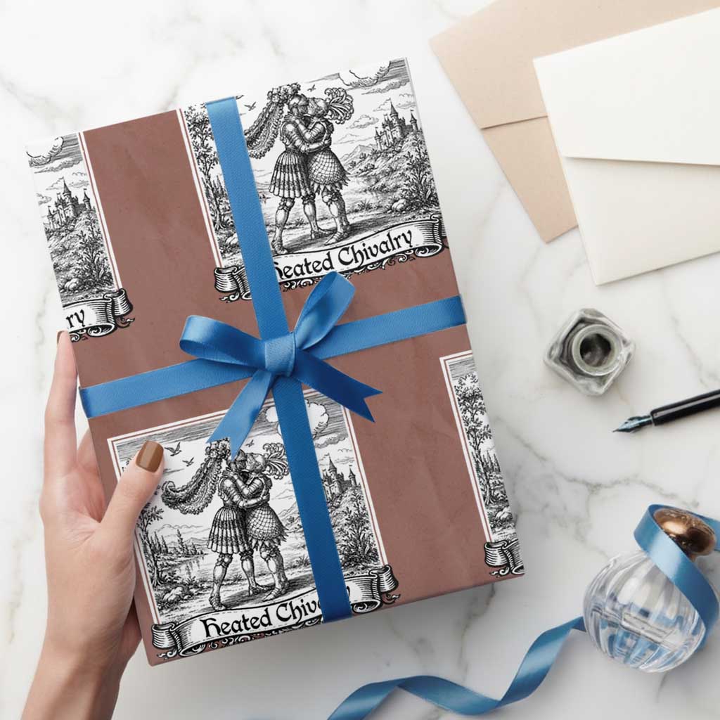 Heated Chivalry Medieval Knights Kissing LGBT Pride Wrapping Paper Roll TS11 Mocha Print Your Wear
