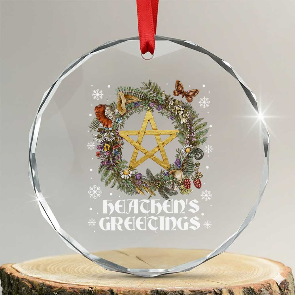 Heathens Greeting Crystal Glass Ornament Pagan Christmas Wreath Yule Holiday TS11 Transparent Glass 3'' Circle Print Your Wear