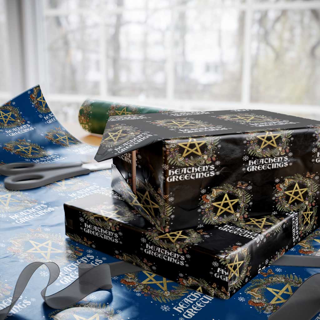 Heathens Greeting Wrapping Paper Roll Pagan Christmas Wreath Yule Holiday TS11 Black Print Your Wear