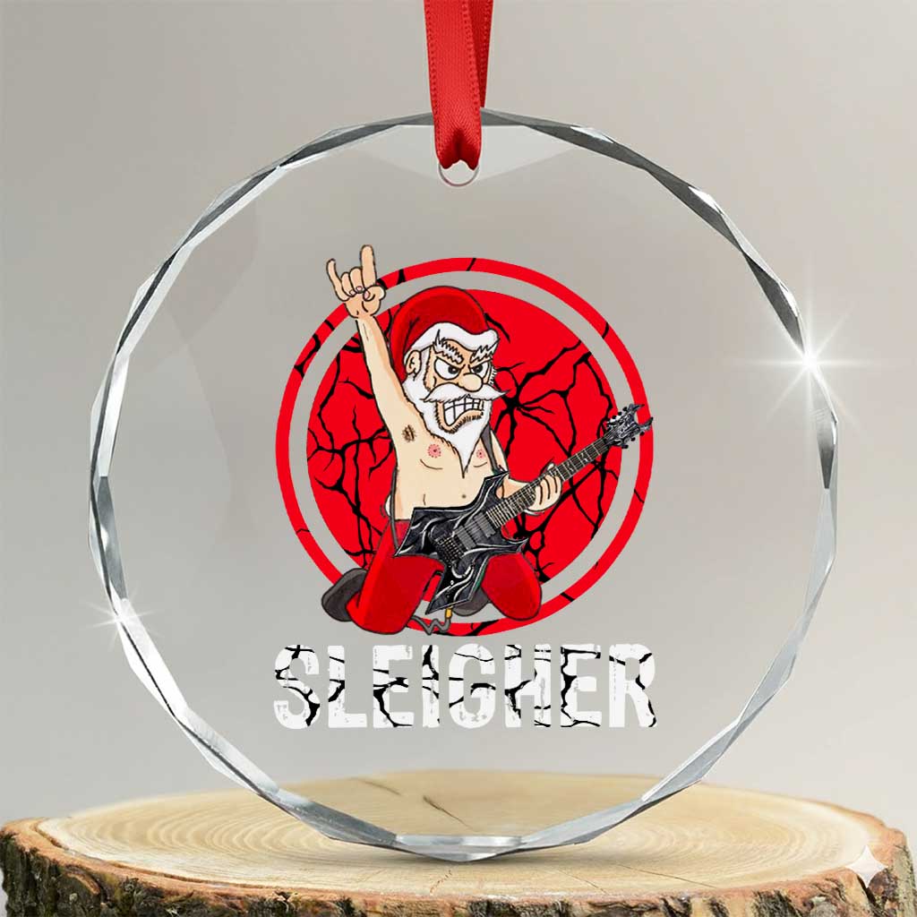 Heavy Mental Crystal Glass Ornament Sleigher Santa Playing Guitar TS09 Transparent Glass 3'' Circle Print Your Wear