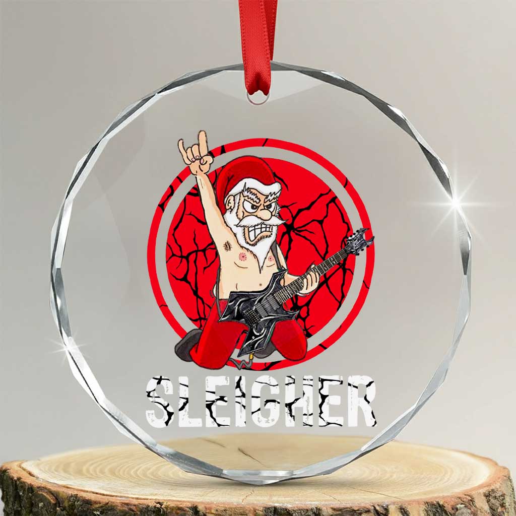 Heavy Mental Crystal Glass Ornament Sleigher Santa Playing Guitar TS09 Transparent Glass 3'' Circle Print Your Wear