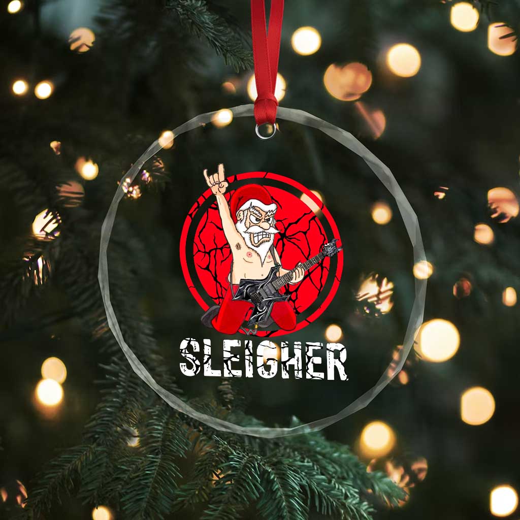 Heavy Mental Crystal Glass Ornament Sleigher Santa Playing Guitar TS09 Print Your Wear